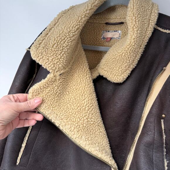 Pilcro by Anthropologie Faux Leather Jacket Womens Size XL Brown Sherpa-Lined - Picture 9 of 12